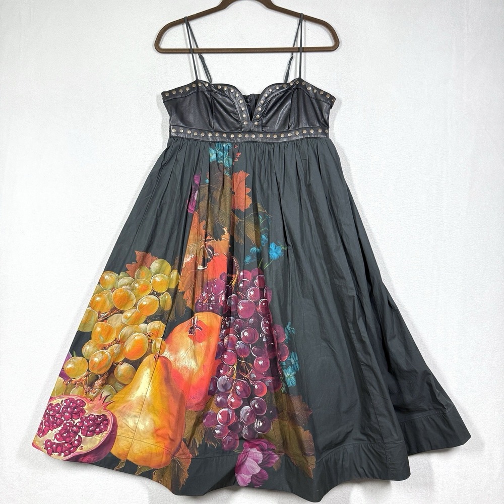 Maeve Anthropologie Dress Small Twofer Faux Leather Babydoll Fruit Artsy Indie